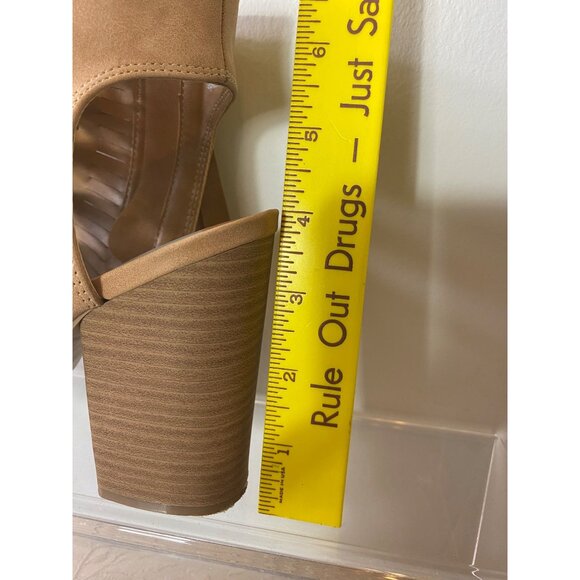 Dolce Vita Peep-Toe Cutout Tan Sandals Stacked Heel Side Zipper Shoes Size 6.5 - Picture 10 of 11